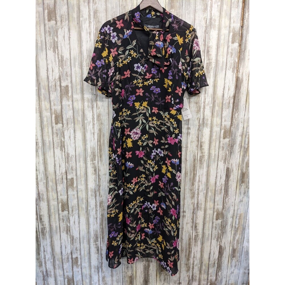 Julia Jordan Women's Floral-Print Tie-Neck Midi Dress Flutter Sleeve Size 6 NWT
